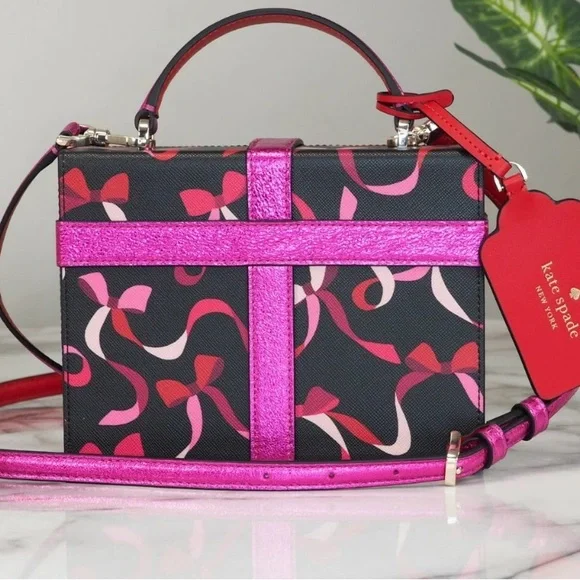 Kate Spade Wrapping Party Ribbons Gift Box Leather Crossbody Handbag Purse NWT - Picture 3 of 8